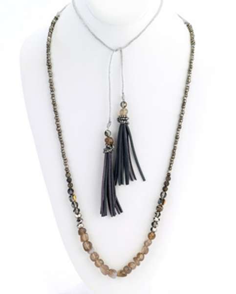 Necklace - Suede Tassels Single Strand Necklace - Girl Intuitive - Island Imports -
