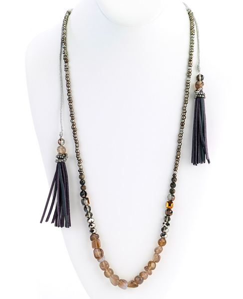 Necklace - Suede Tassels Single Strand Necklace - Girl Intuitive - Island Imports -