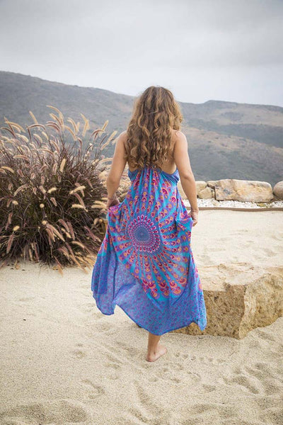 Susie Maxi Dress Beach Cover Up in Turquoise Pink Peacock Girl Intuitive Susie Maxi Dress Beach Cover Up in Turquoise Pink Peacock Girl Intuitive