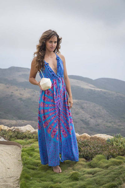 Susie Maxi Dress Beach Cover Up in Turquoise Pink Peacock Girl Intuitive Susie Maxi Dress Beach Cover Up in Turquoise Pink Peacock Girl Intuitive