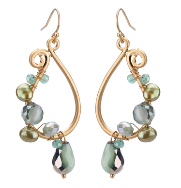 earrings - Swirl Hoop Earrings with Faceted Beads - Girl Intuitive - Island Imports - 2.5" / Green
