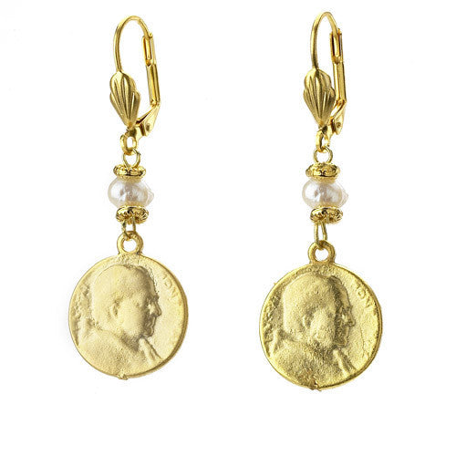 earrings - Coin Earring with Pearl Detail - Girl Intuitive - Island Imports -