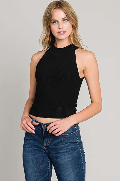 Top - Techno Rib Mock Halter Top in Black - Girl Intuitive - Allie Rose -