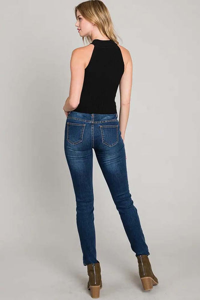 Top - Techno Rib Mock Halter Top in Black - Girl Intuitive - Allie Rose -