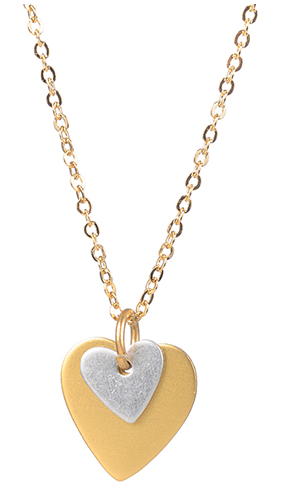 Necklace - Tiny Silver Over Gold Heart Pendant - Girl Intuitive - Jillery -