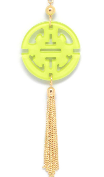 Necklace - Travel Tassel Long Necklace - Girl Intuitive - Zenzii - Lime