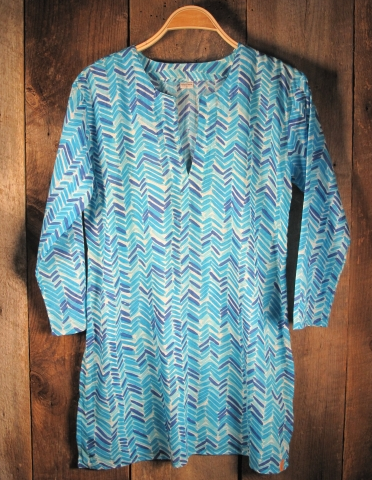 Tunic - Cotton Tunic Top of Modern Print in Turquoise - Girl Intuitive - Nusantara -