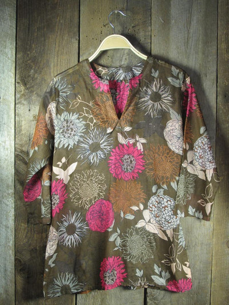Tunic - Tunic in Brown with Pink Flowers - Girl Intuitive - Nusantara -
