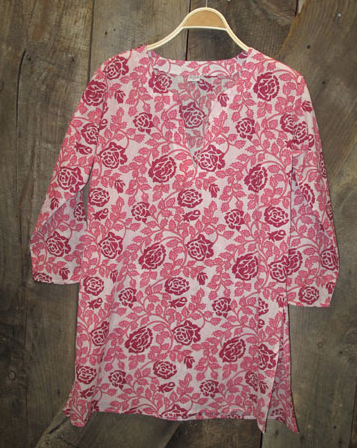 Tunic - Cotton Tunic Top Burgundy Roses - Girl Intuitive - Nusantara -