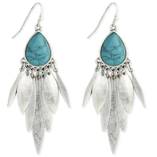 earrings - Turquoise Chandelier Earrings in Silver - Girl Intuitive - zad -