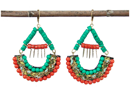 earrings - Turquoise and Coral Kantha Earrings - Girl Intuitive - WorldFinds -