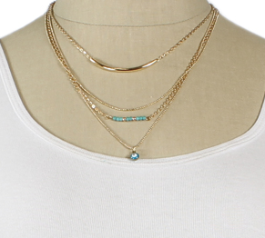 Necklace - Turquoise Gold Layer Necklace - Girl Intuitive - zad -