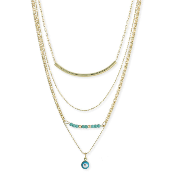 Necklace - Turquoise Gold Layer Necklace - Girl Intuitive - zad -
