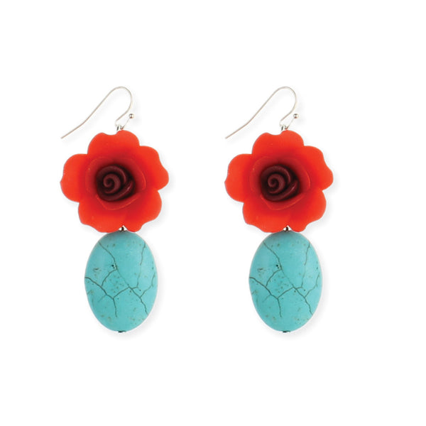earrings - Turquoise and Red Flower Earring - Girl Intuitive - zad -