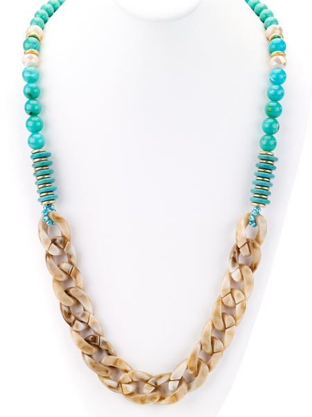 Necklace - Turquoise Beads and Horn Links Long Necklace - Girl Intuitive - Island Imports -