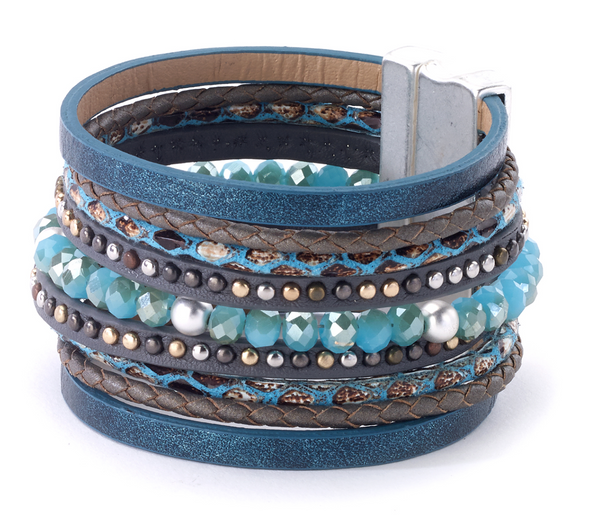 bracelet - Turquoise Leather Cuff - Girl Intuitive - Island Imports -