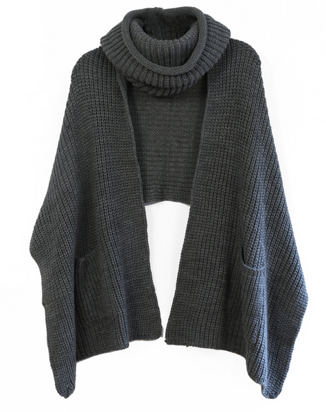 Scarves - Turtle Neck Shawl - Girl Intuitive - Christian Livingston - Gray