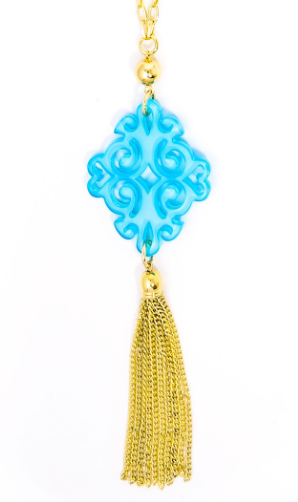 necklace - Twirling Blossom Tassel Necklace - Girl Intuitive - Zenzii - Blue