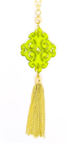 necklace - Twirling Blossom Tassel Necklace - Girl Intuitive - Zenzii - Lime