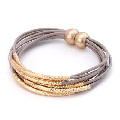 bracelet - Twisted Tube Leather Bracelet - Girl Intuitive - Island Imports - Gold