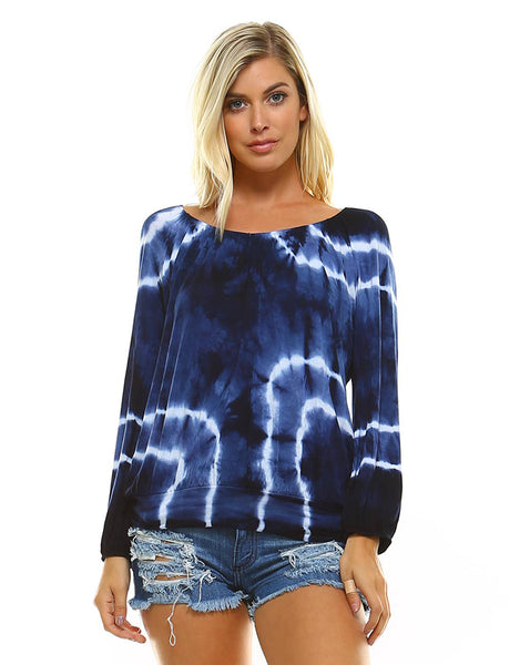 Top - Urban X Two Tone Ocean Blue Crystal Tie Dye Peasant Top - Girl Intuitive - Urban X -