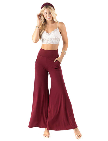 Pants - Urban X Solid Color Highwaisted Palazzo Pants - Girl Intuitive - Urban X - S / Red