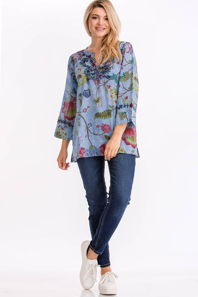 Tunic - Vintage Floral Tunic with Embroidery Navy - Girl Intuitive - Magazine Clothing -