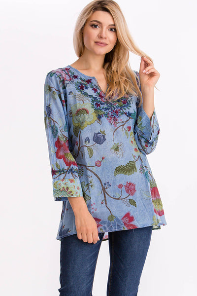 Tunic - Vintage Floral Tunic with Embroidery Navy - Girl Intuitive - Magazine Clothing -