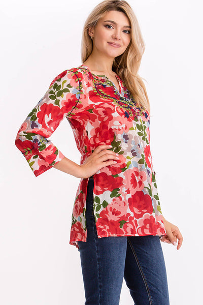 Tunic - Vintage Floral Tunic with Embroidery Red - Girl Intuitive - Magazine Clothing -