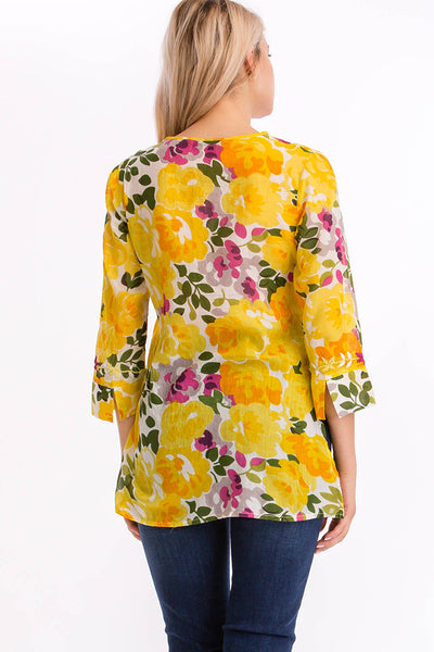 Tunic - Vintage Floral Tunic with Embroidery Yellow - Girl Intuitive - Magazine Clothing -