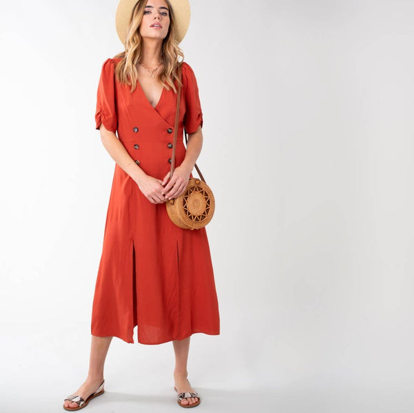 Dresses - Vintage Front Slit Button Down Midi Dress - Girl Intuitive - Avenue Zoe -