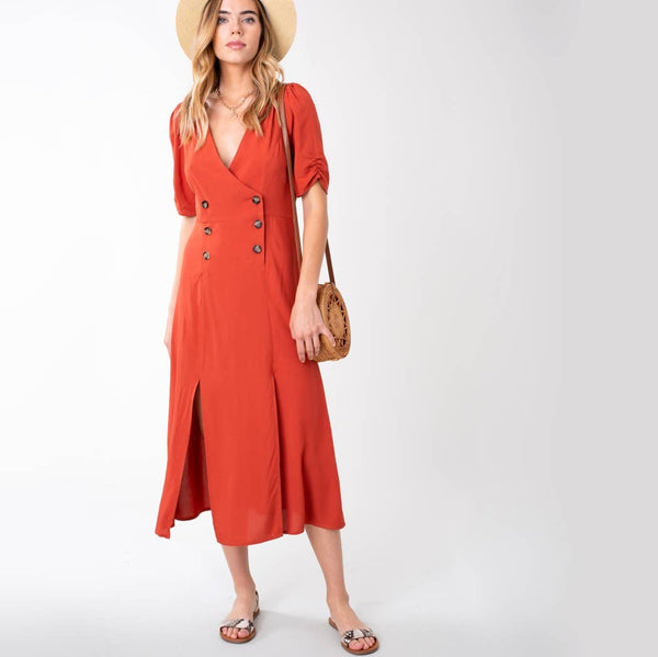 Dresses - Vintage Front Slit Button Down Midi Dress - Girl Intuitive - Avenue Zoe -
