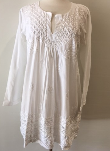 Tunic - White Embroidered Tunic Top - Girl Intuitive - Dolma -