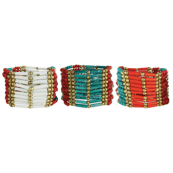 bracelet - Wide Bar and Round Beaded Stretch Bracelet - Girl Intuitive - zad -