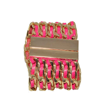 bracelet - Wide Link and Leather Bracelet - Girl Intuitive - Zenzii - Pink