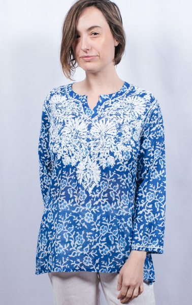 Tunic - Women's Embroidered Tunic Top in Royal Blue - Girl Intuitive - Dolma -