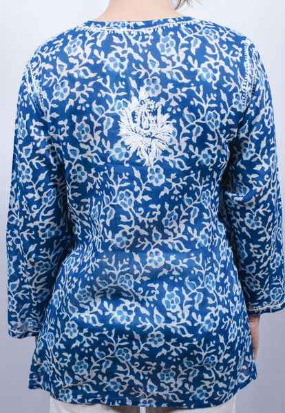 Tunic - Women's Embroidered Tunic Top in Royal Blue - Girl Intuitive - Dolma -