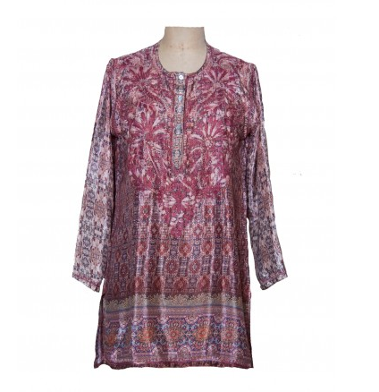 Tunic - Women's Embroidered Silk Tunic Top in Burgundy - Girl Intuitive - Dolma -