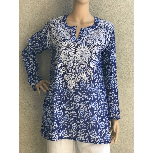 Tunic - Women's Embroidered Tunic Top in Royal Blue - Girl Intuitive - Dolma -