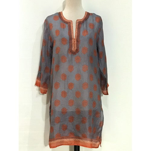 Tunic - Women's Long Silk Tunic Dress in Orange - Girl Intuitive - Dolma -