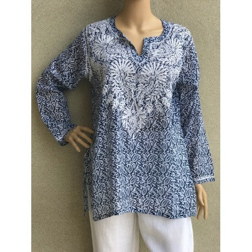 Tunic - Women's Embroidered Tunic Top in Blue - Girl Intuitive - Dolma -