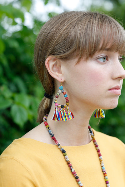 earrings - Worldfinds Kantha Teardrop Fringe Earrings - Girl Intuitive - WorldFinds -