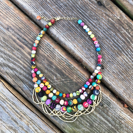 Necklace - Worldfinds Tangled Kantha Necklace - Girl Intuitive - WorldFinds -