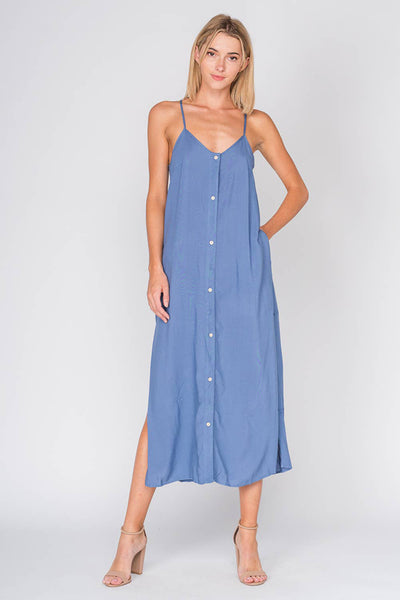 Dresses - Woven Button Down Midi Dress with Slits - Girl Intuitive - Fore Collection -