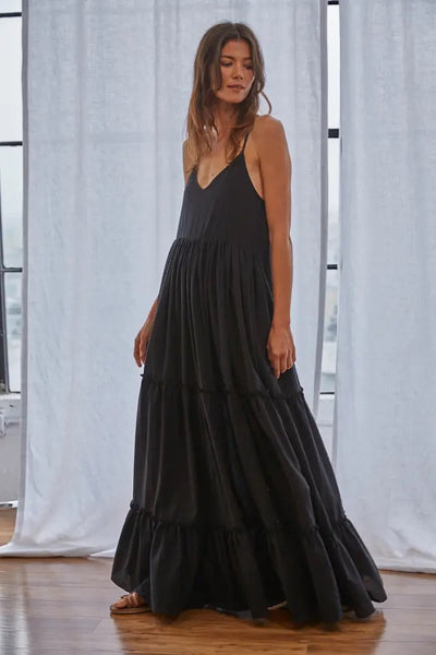 Woven Cotton Gauze Cross Back Ruffle Maxi Dress Girl Intuitive Woven Cotton Gauze Cross Back Ruffle Maxi Dress Girl Intuitive