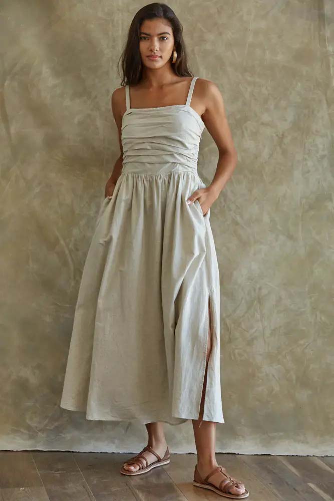 skildring sofa semafor Woven Linen Pleated Top Midi Dress – Girl Intuitive