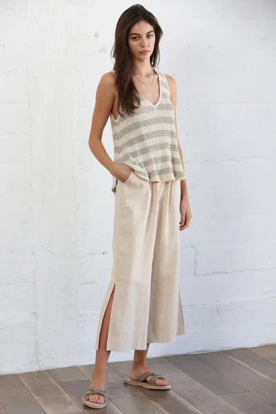 Pants - Woven Linen Straight Wide Pants - Girl Intuitive - By Together -