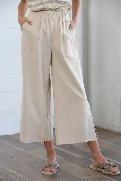 Pants - Woven Linen Straight Wide Pants - Girl Intuitive - By Together -
