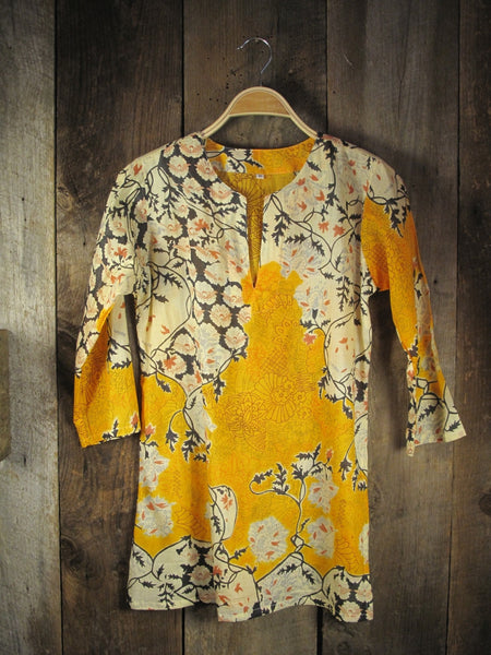 Tunic - Yellow Asian Print Tunic - Girl Intuitive - Nusantara -
