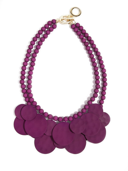 Necklace - Zenzii Matte Medallion Bib Necklace - Girl Intuitive - Zenzii - 15" / Purple